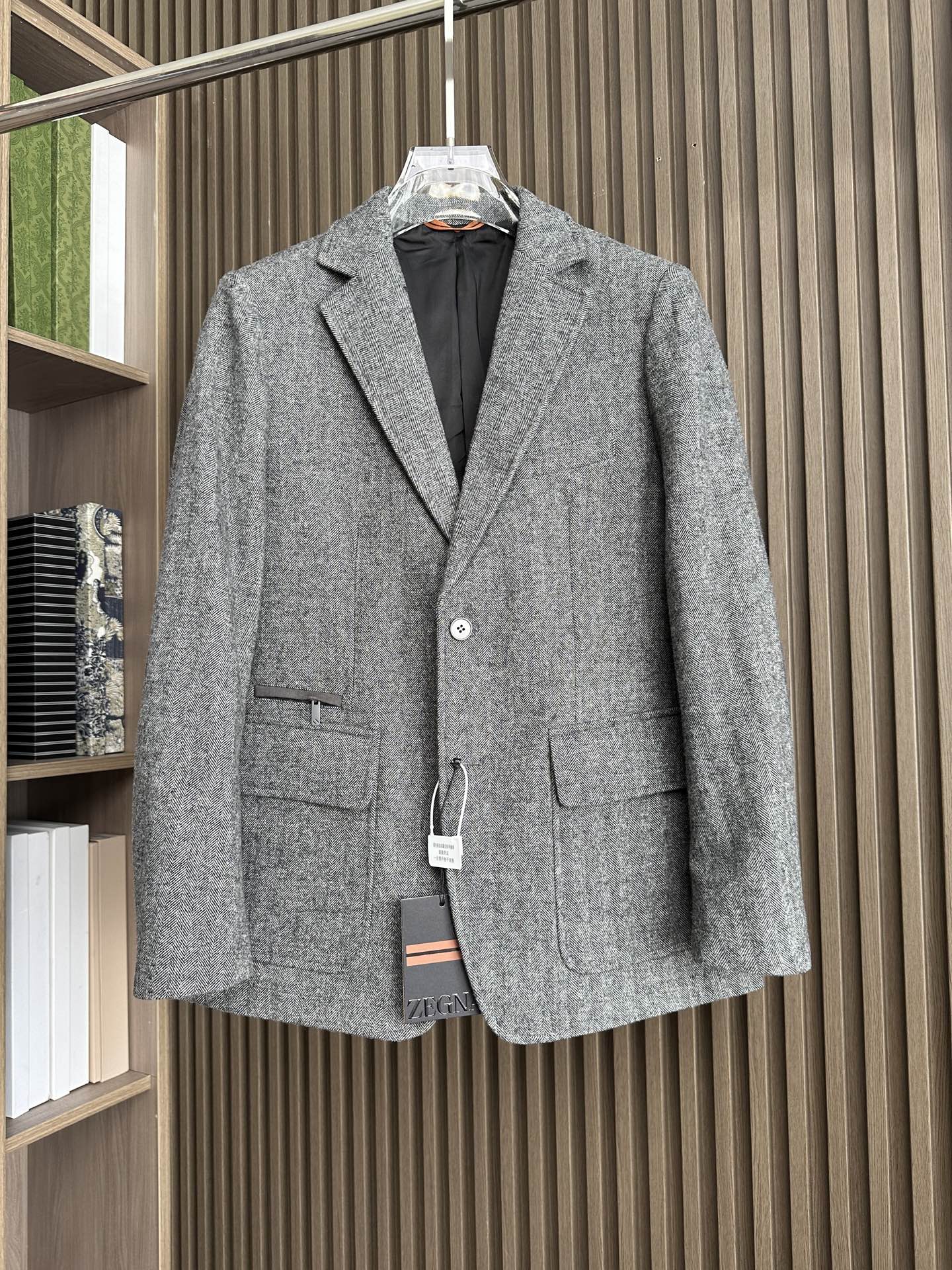 Zegna New autumn and winter knitted herringbone suit, Dark grey