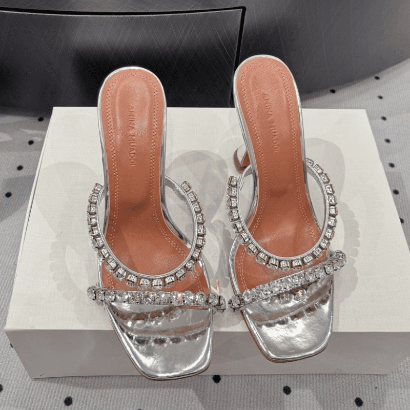 Amina Muaddi 2025FW Gigi Slipper 95 Silver Mirror And White Crystals