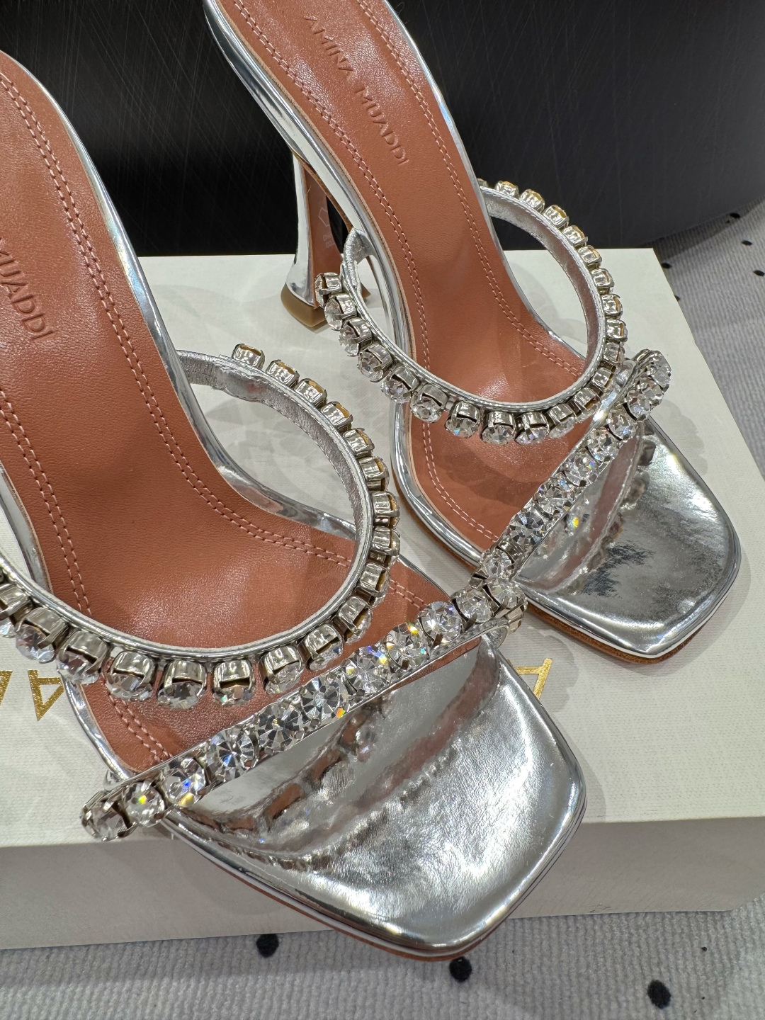 Amina Muaddi 2025FW Gigi Slipper 95 Silver Mirror And White Crystals