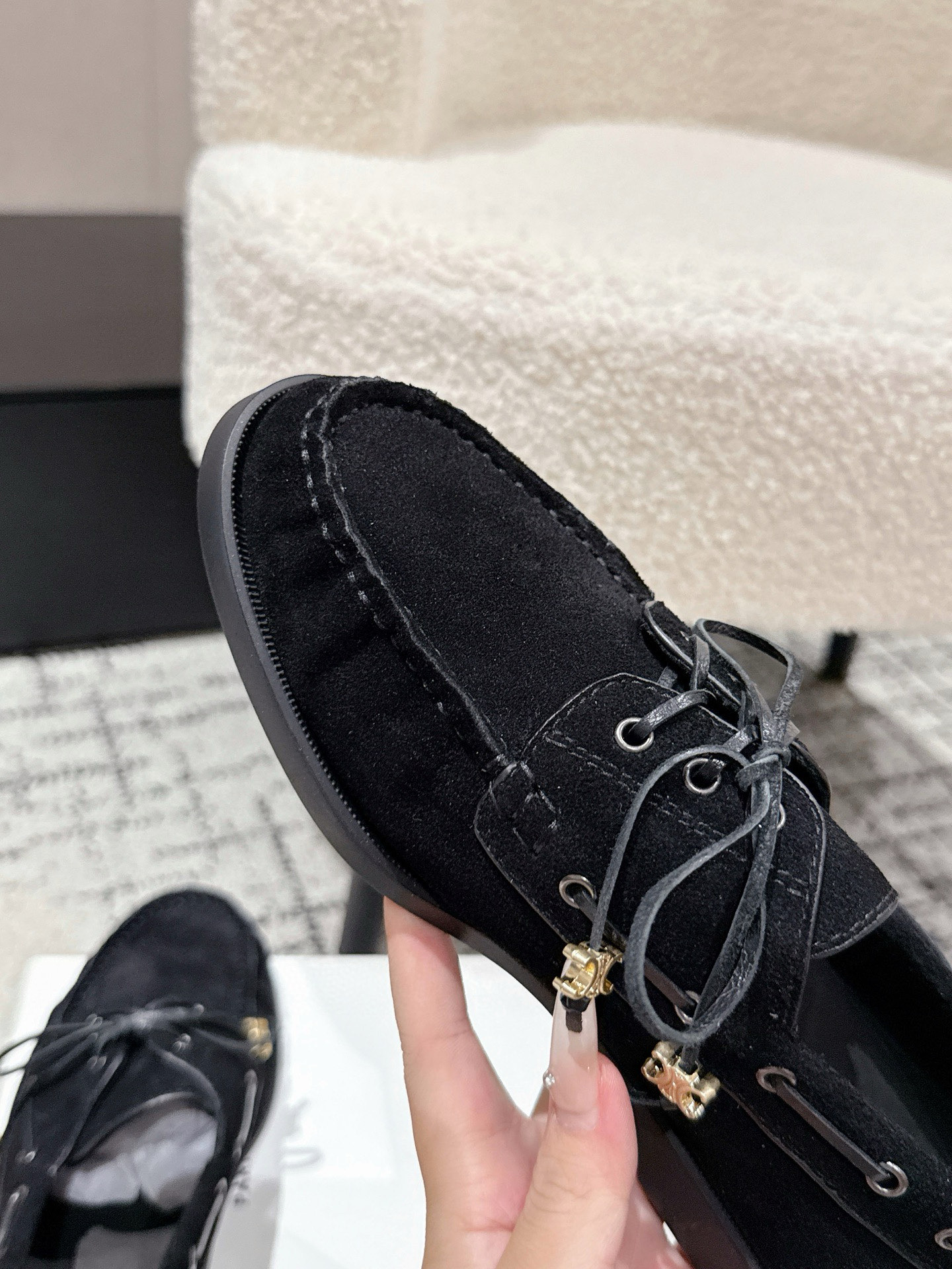 CELINE BATEAU IN SUEDE CALFSKIN Black