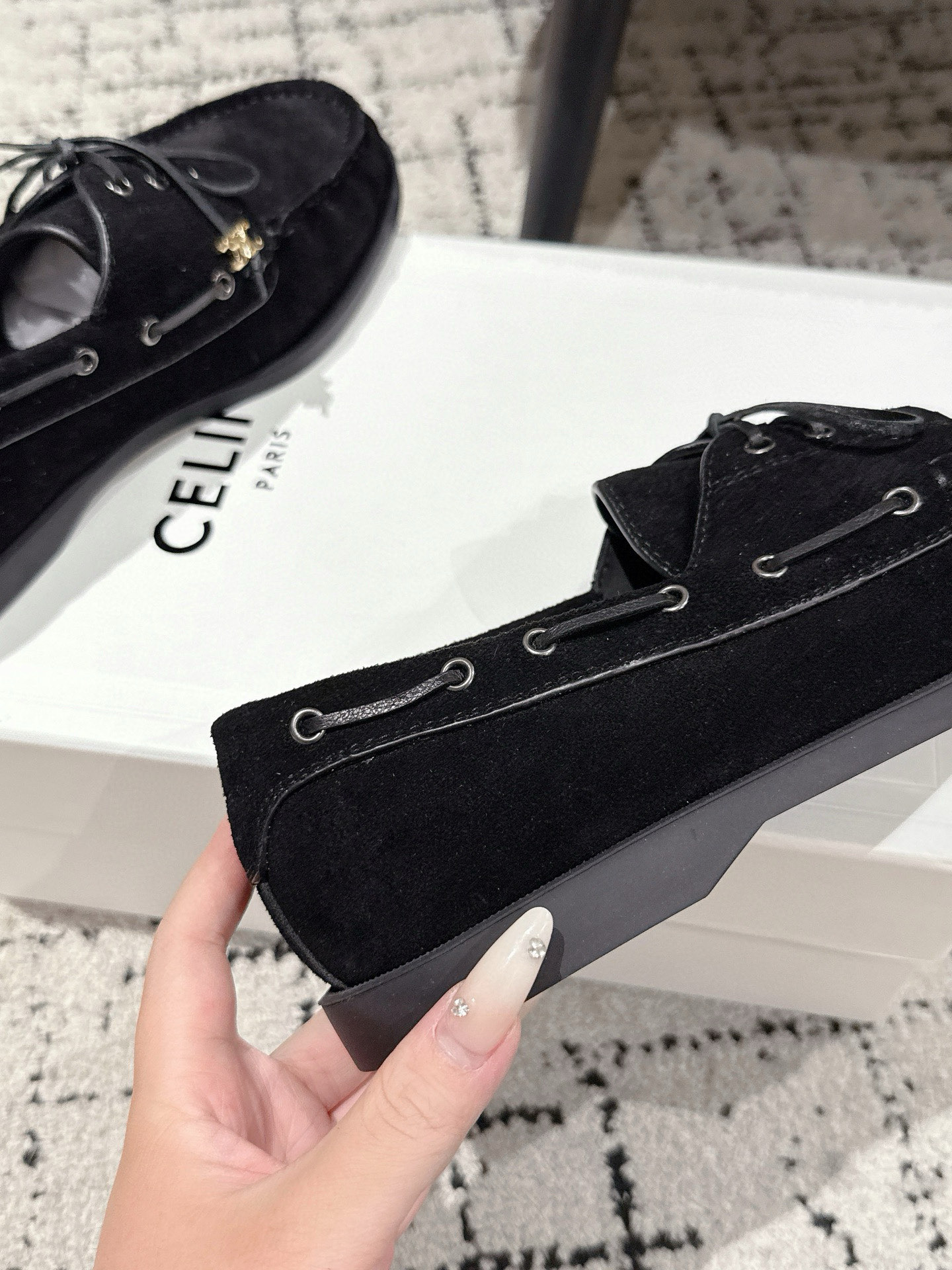 CELINE BATEAU IN SUEDE CALFSKIN Black