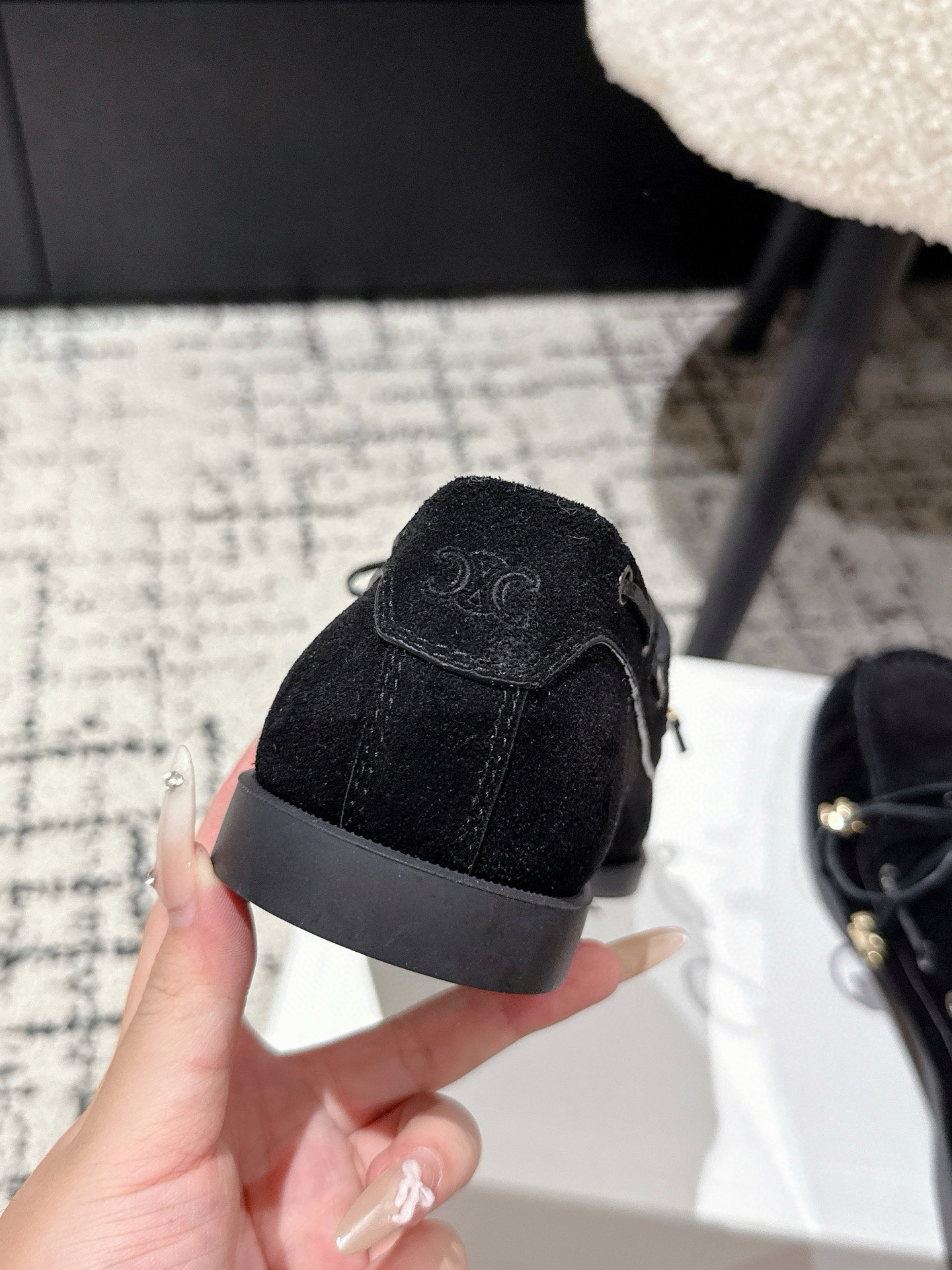 CELINE BATEAU IN SUEDE CALFSKIN Black