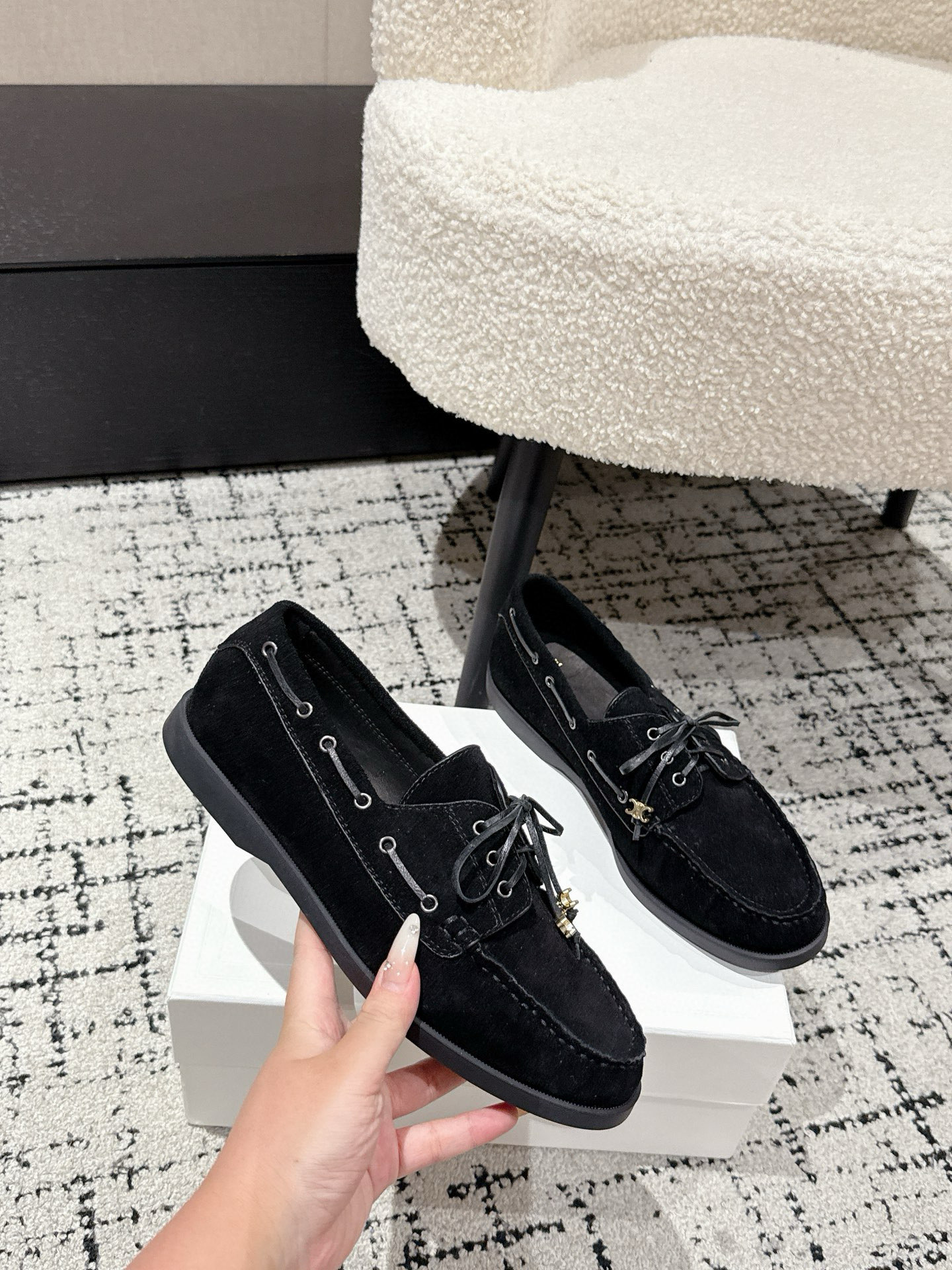 CELINE BATEAU IN SUEDE CALFSKIN Black