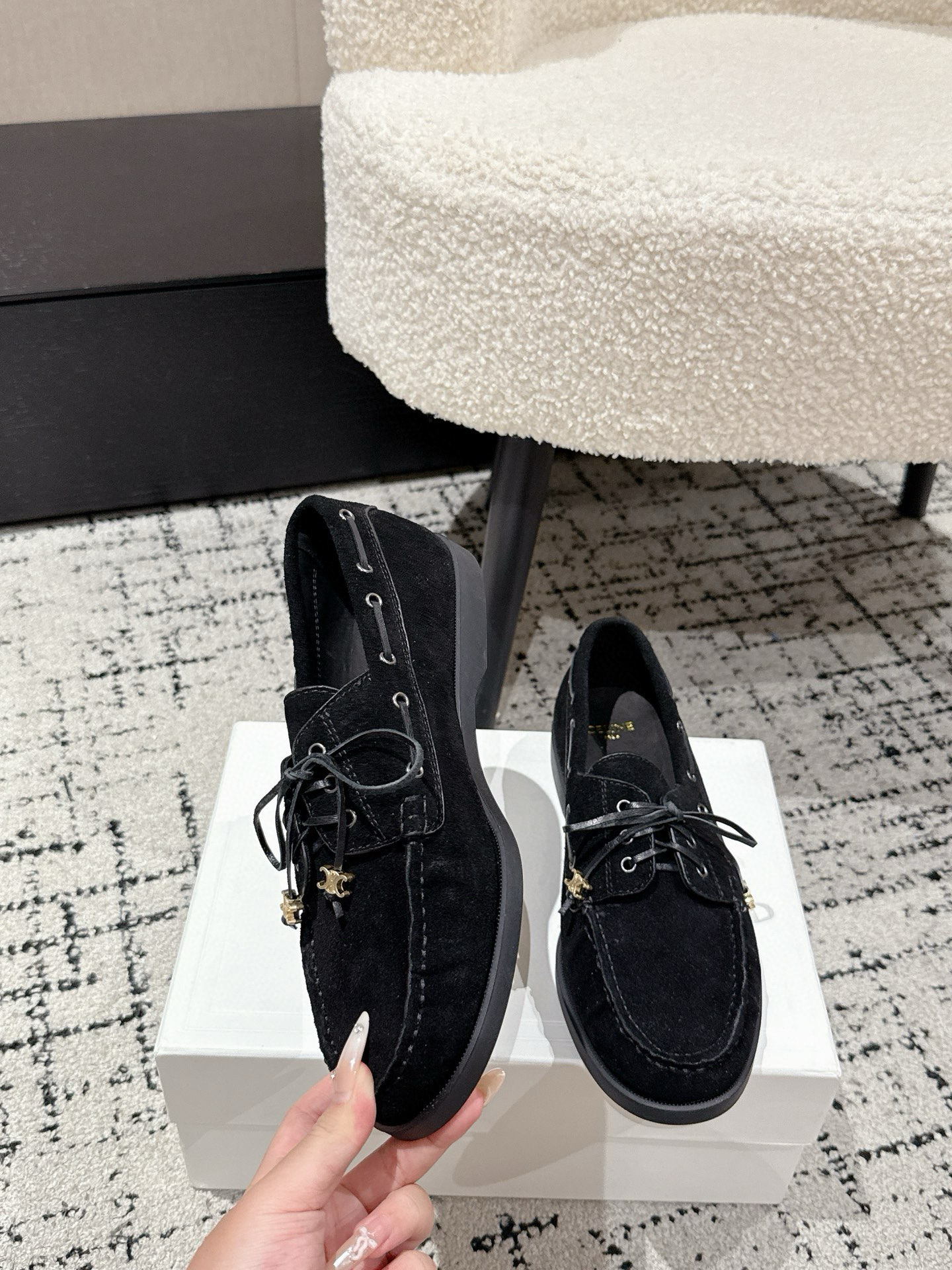 CELINE BATEAU IN SUEDE CALFSKIN Black