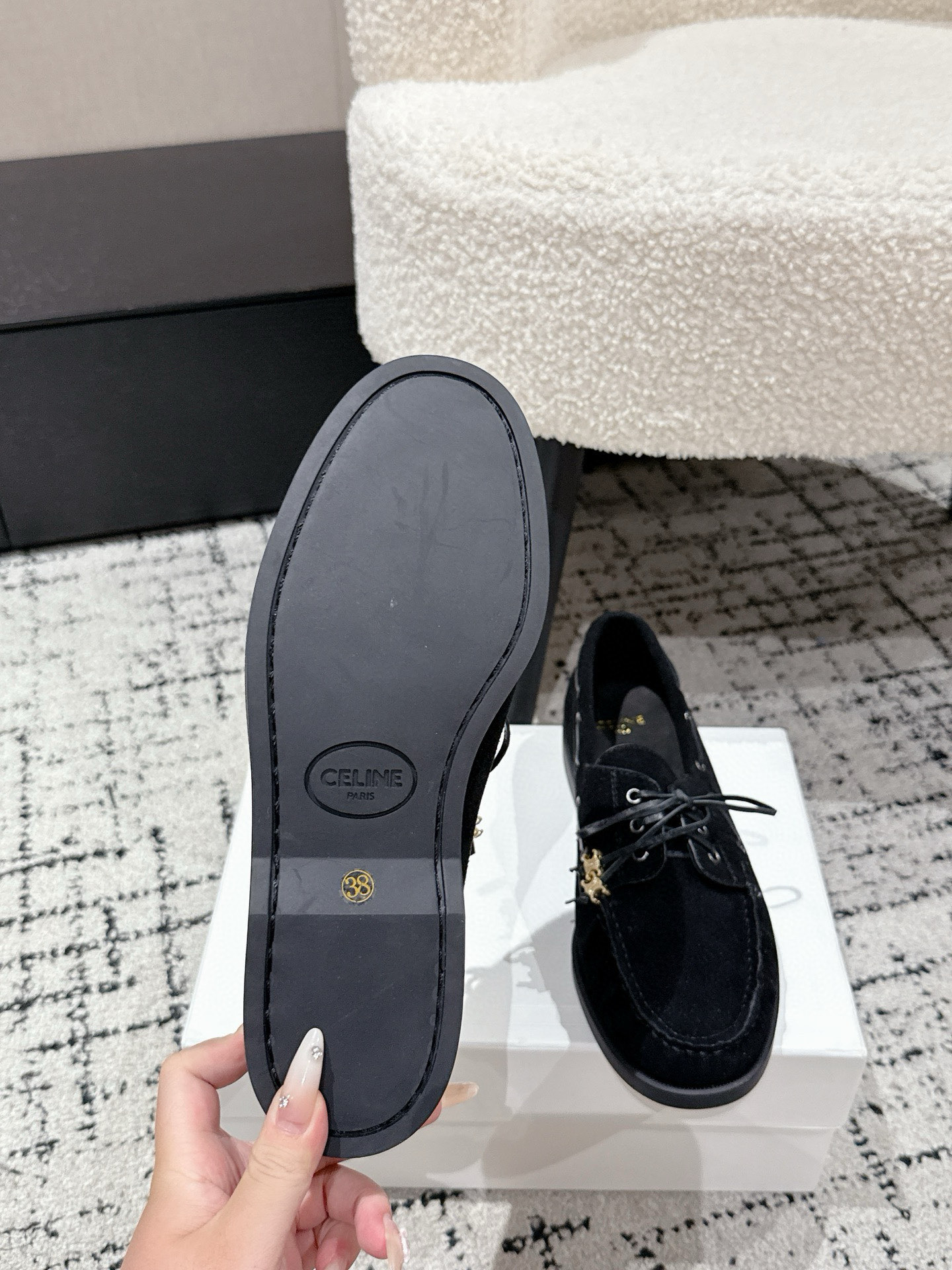 CELINE BATEAU IN SUEDE CALFSKIN Black