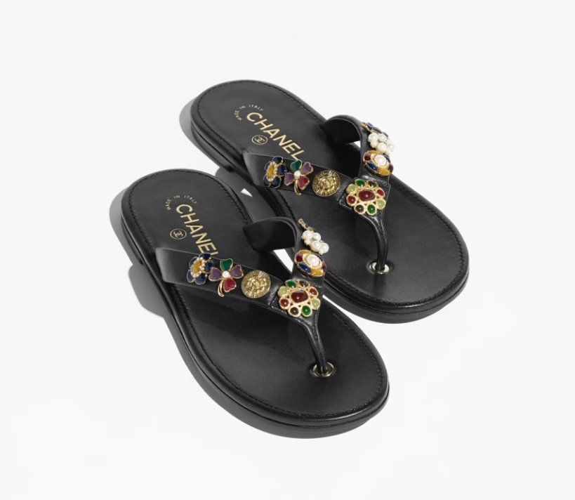 CHANEL 2025 SPRING-SUMMER Flats Slipper THONGS Lambskin & Metal Black