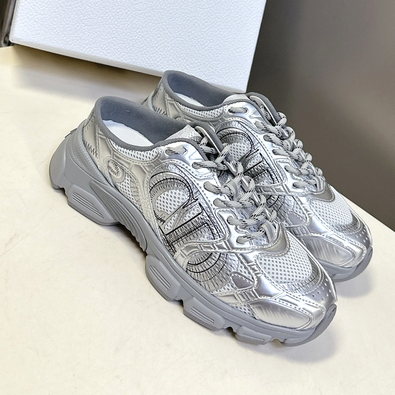 CHRISTIAN DIOR  Chrono Sneakers Grey mesh with silver - toned layers