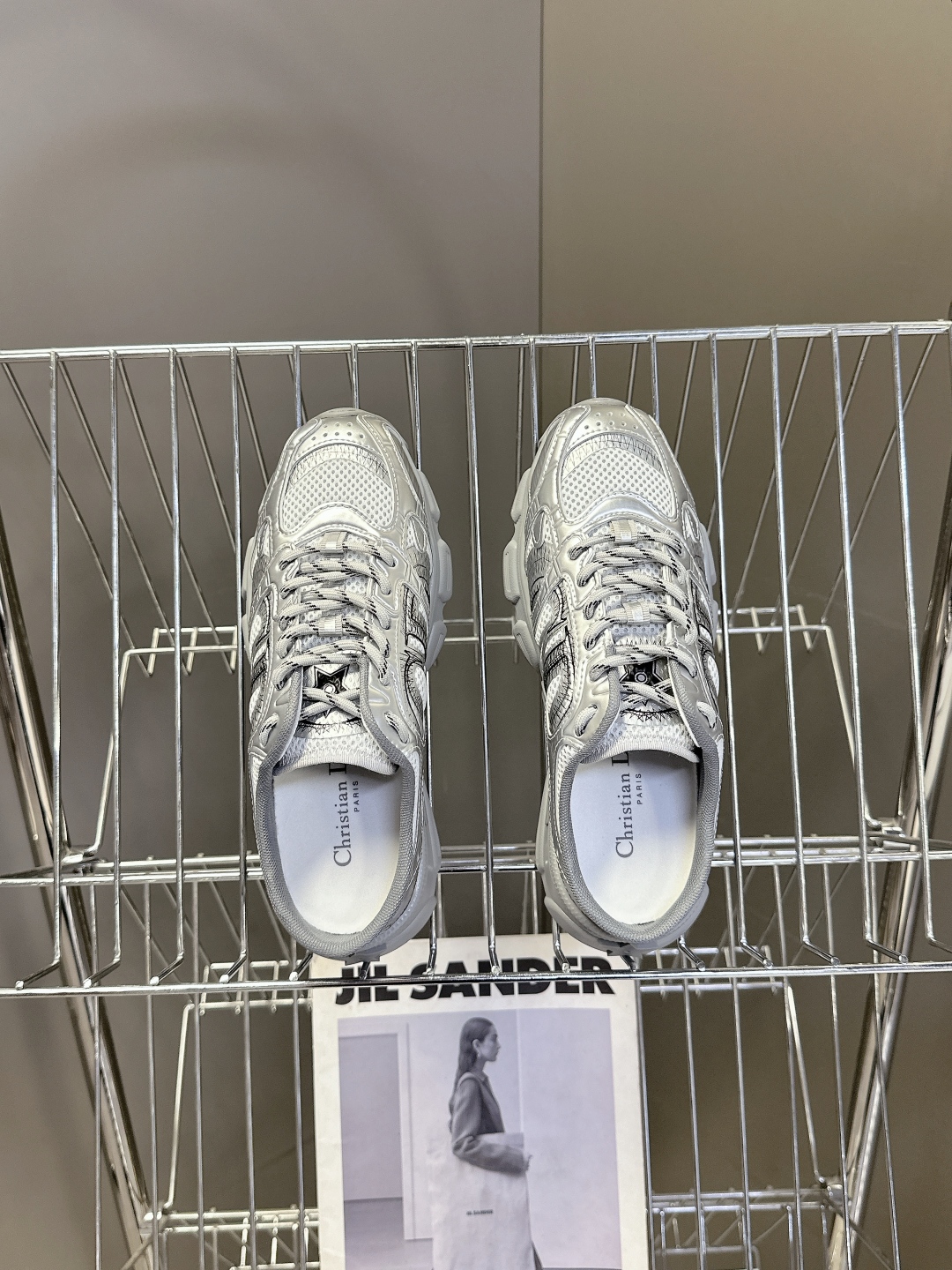CHRISTIAN DIOR Chrono Sneakers Grey mesh with silver - toned layers CHRISTIAN DIOR Chrono Sneakers Grey mesh with silver - toned layers
