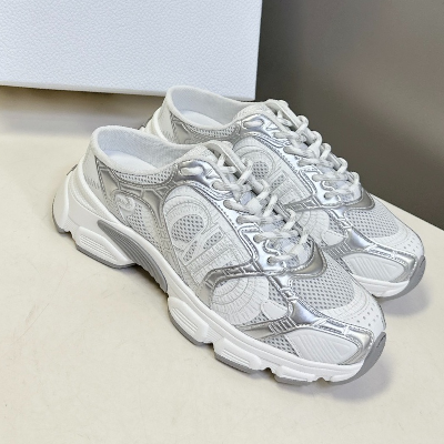 CHRISTIAN DIOR  Chrono Sneakers White mesh fabric silver