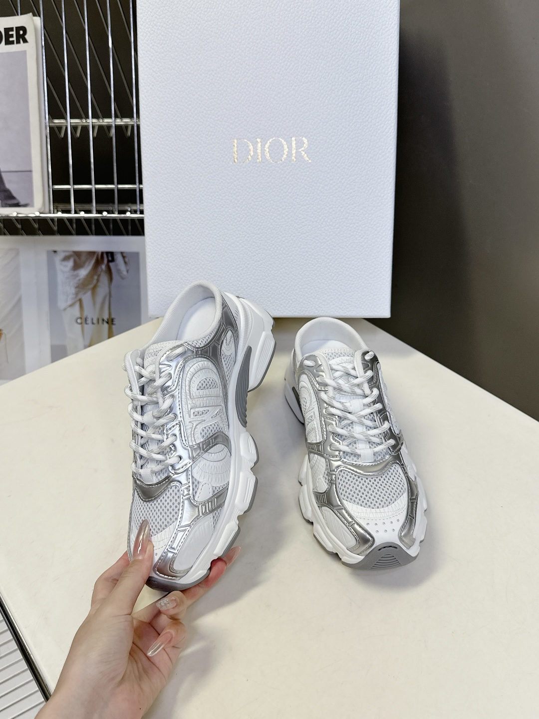 CHRISTIAN DIOR Chrono Sneakers White mesh fabric silver CHRISTIAN DIOR Chrono Sneakers White mesh fabric silver