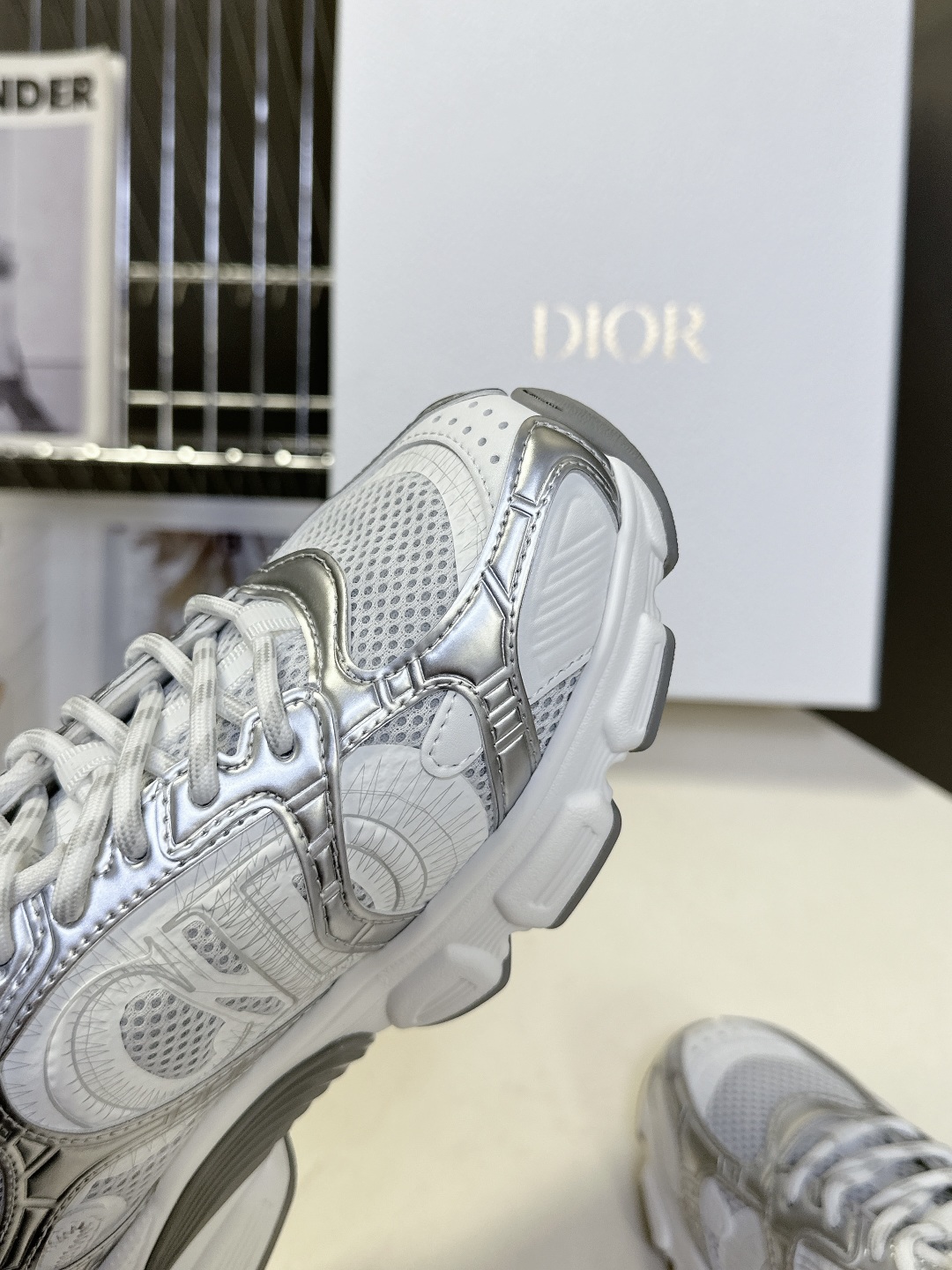 CHRISTIAN DIOR Chrono Sneakers White mesh fabric silver CHRISTIAN DIOR Chrono Sneakers White mesh fabric silver