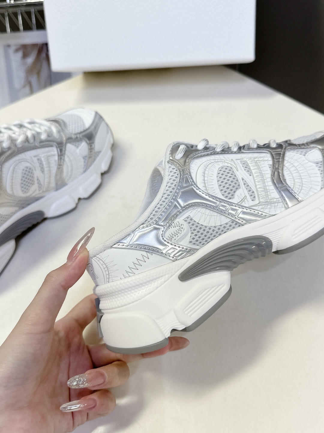 CHRISTIAN DIOR Chrono Sneakers White mesh fabric silver CHRISTIAN DIOR Chrono Sneakers White mesh fabric silver