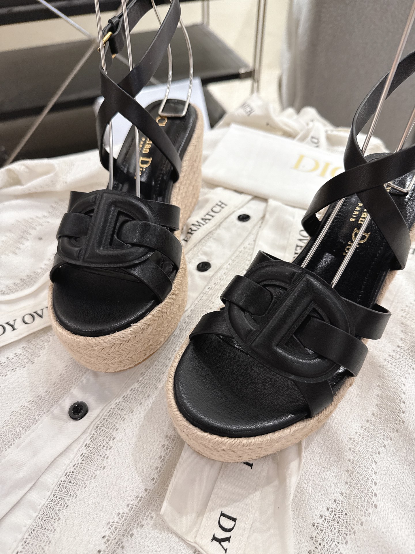 CHRISTIAN DIOR  Dway  Woven Wedge Sandals, Hollow - Out and Layered, High - Heeled Sandals