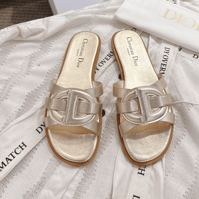 CHRISTIAN DIOR 2025 SS New D-Club Hollow-Out Layered Cross-Strap Slippers, Flat Sandals