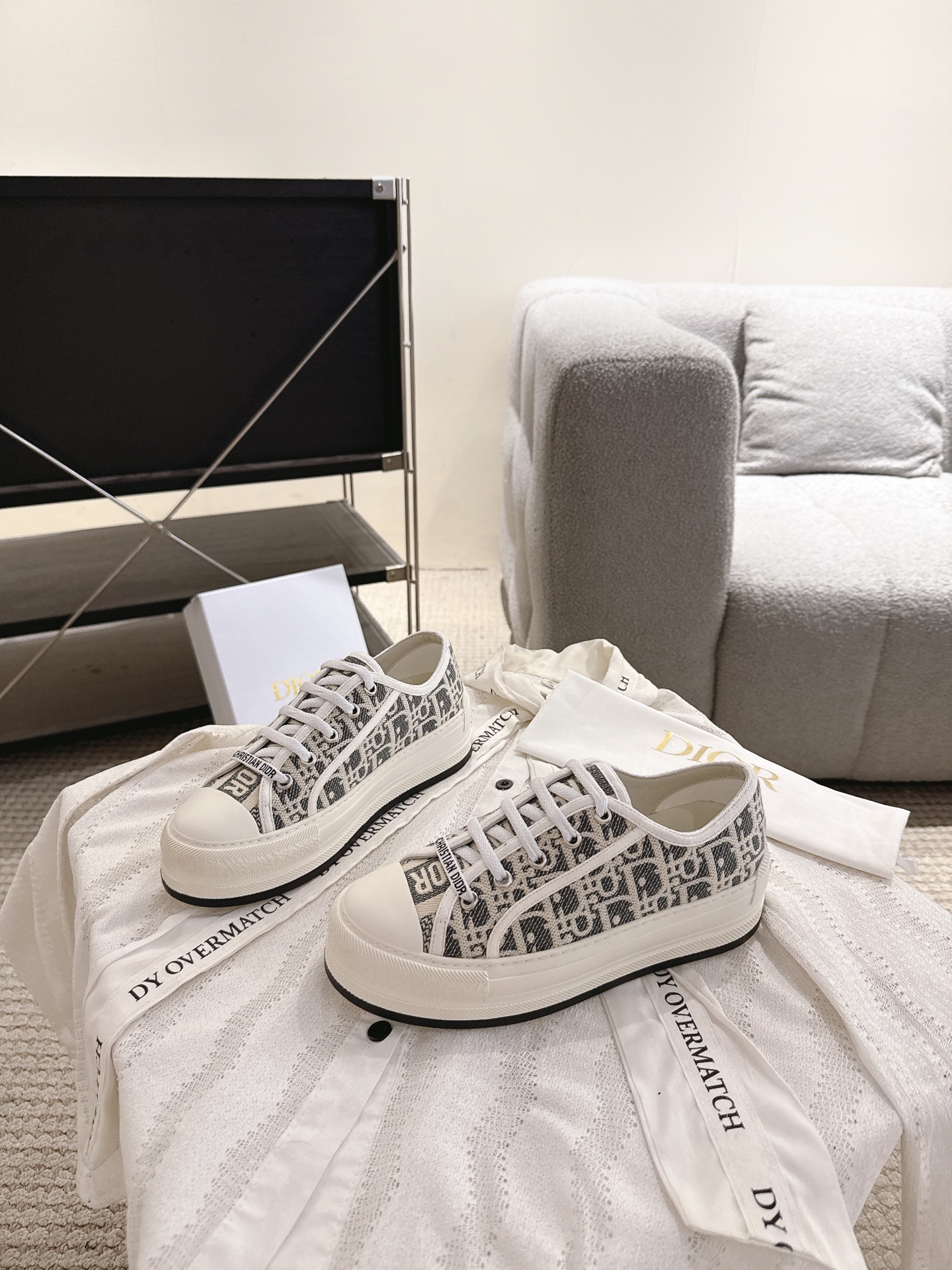 CHRISTIAN DIOR  Walk'n'Dior Sneaker, Stone Gray Dior Oblique Embroidered Cotton