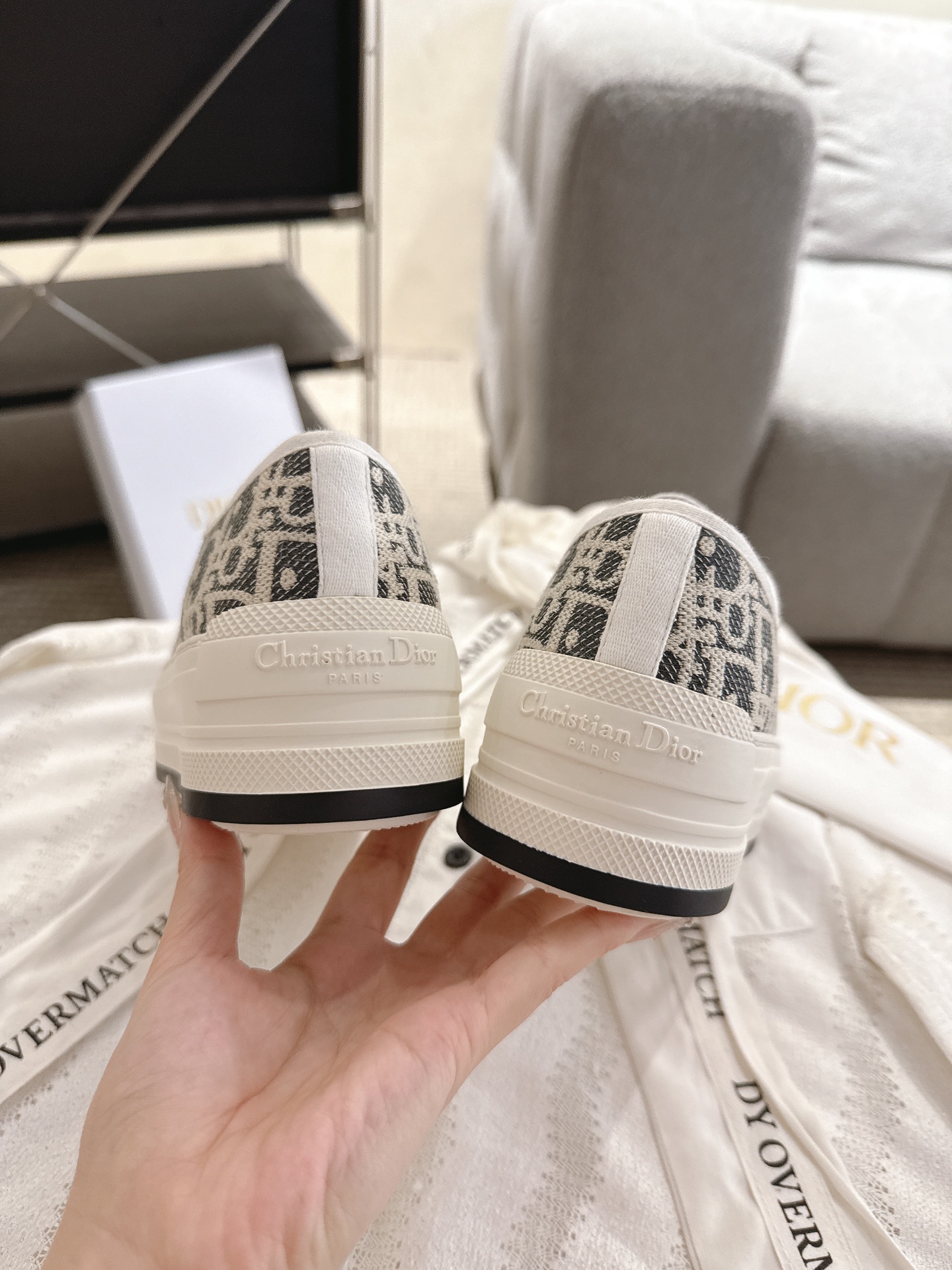 CHRISTIAN DIOR  Walk'n'Dior Sneaker, Stone Gray Dior Oblique Embroidered Cotton