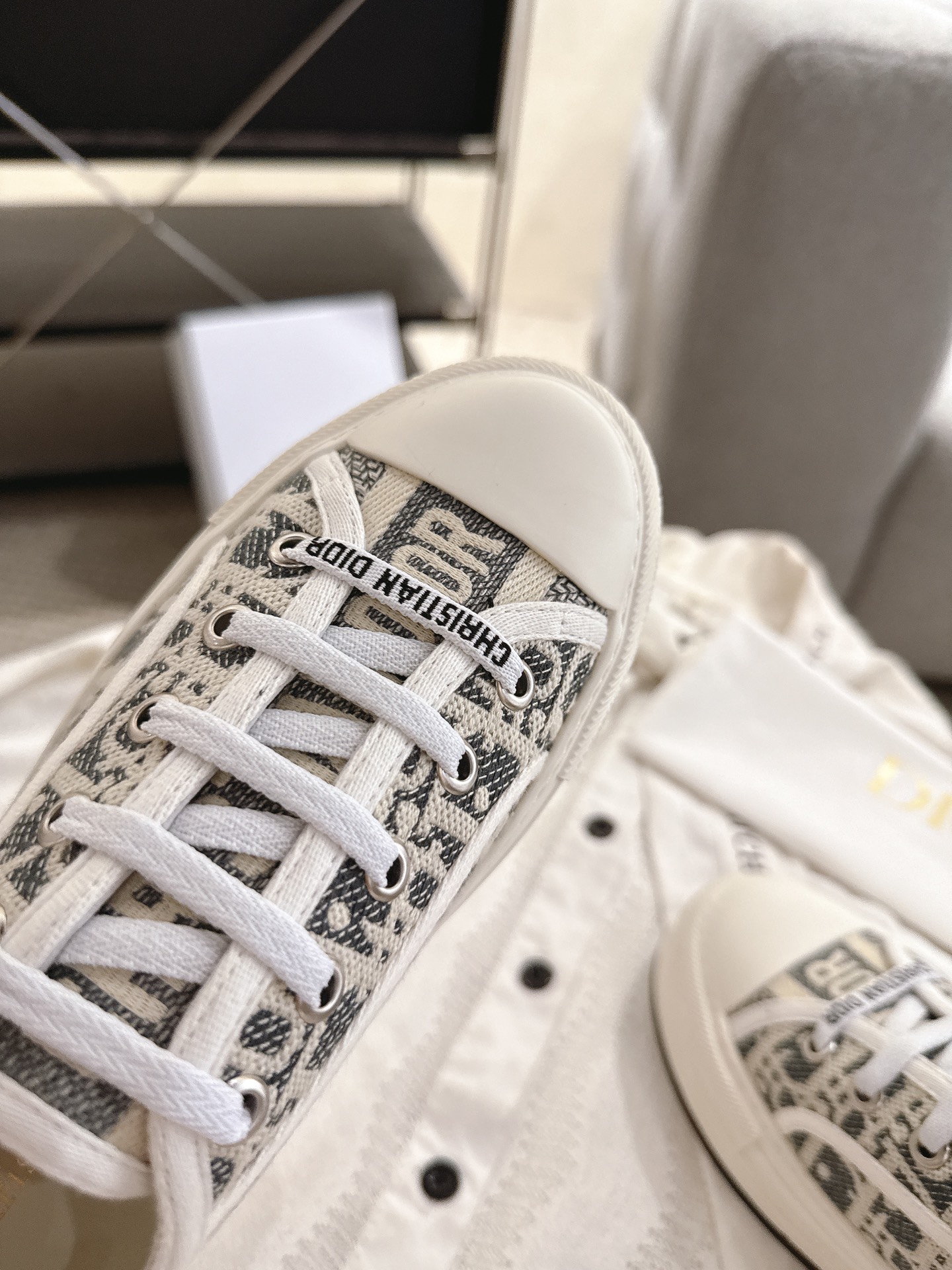 CHRISTIAN DIOR  Walk'n'Dior Sneaker, Stone Gray Dior Oblique Embroidered Cotton