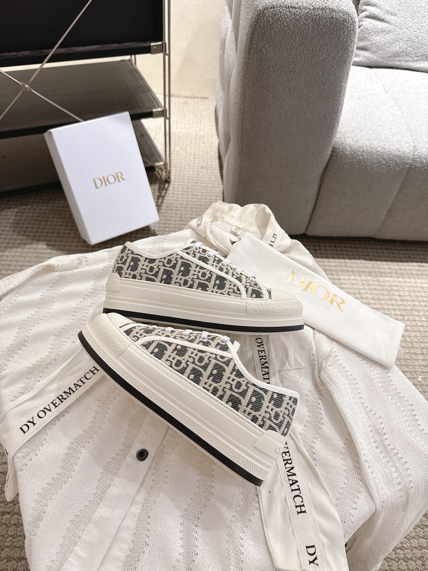 CHRISTIAN DIOR  Walk'n'Dior Sneaker, Stone Gray Dior Oblique Embroidered Cotton