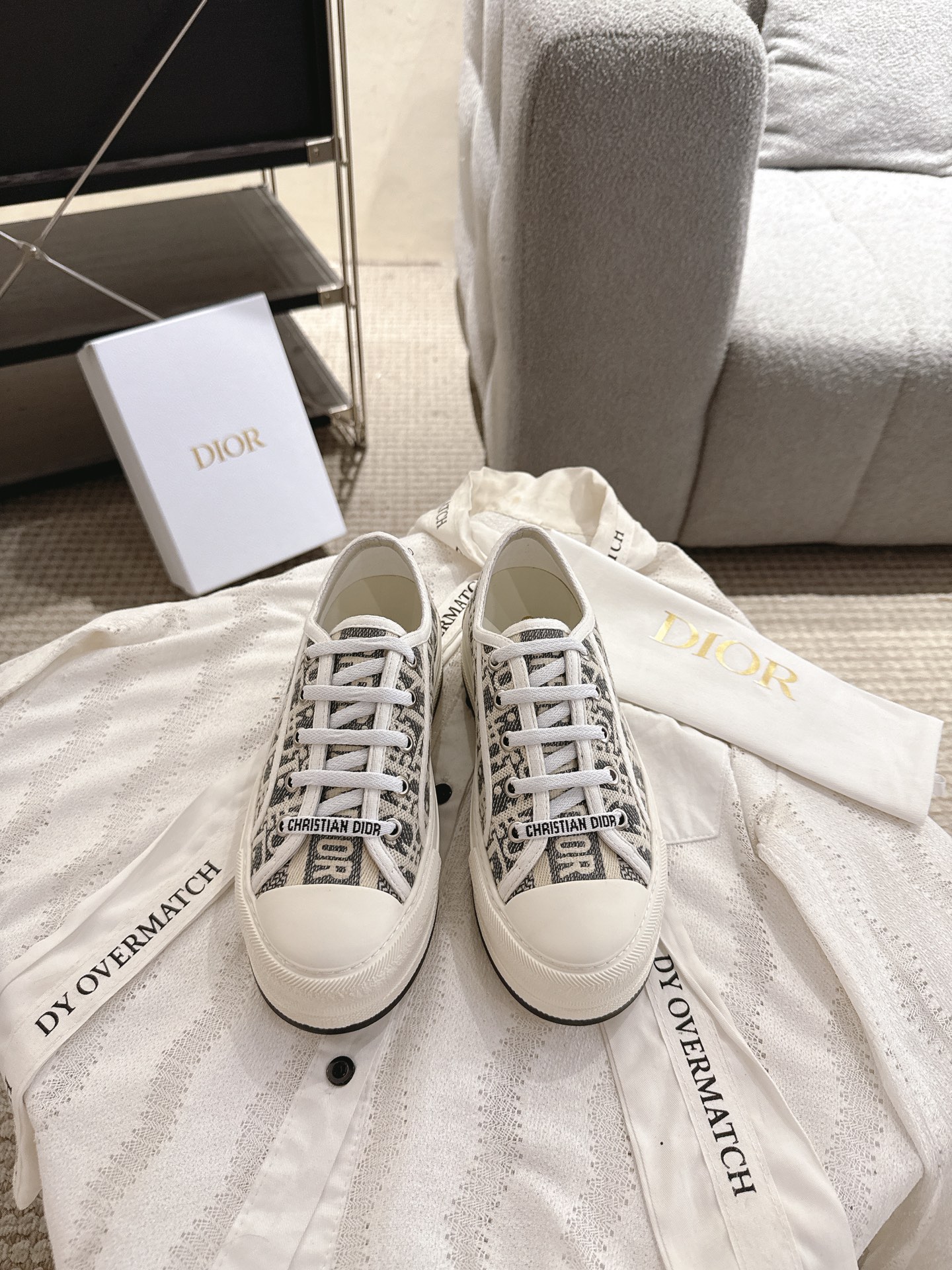 CHRISTIAN DIOR  Walk'n'Dior Sneaker, Stone Gray Dior Oblique Embroidered Cotton