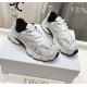 CHRISTIAN DIOR  Vibe Sneaker,White Mesh Printed with Dior Oblique Motif and White and Black Leather 