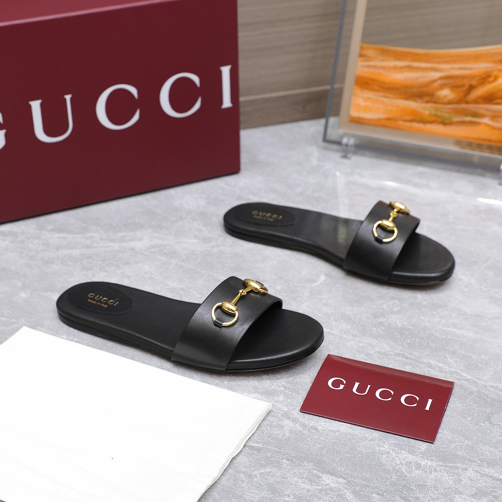 GUCCI  Women's Slide Sandal with Horsebit, Black
