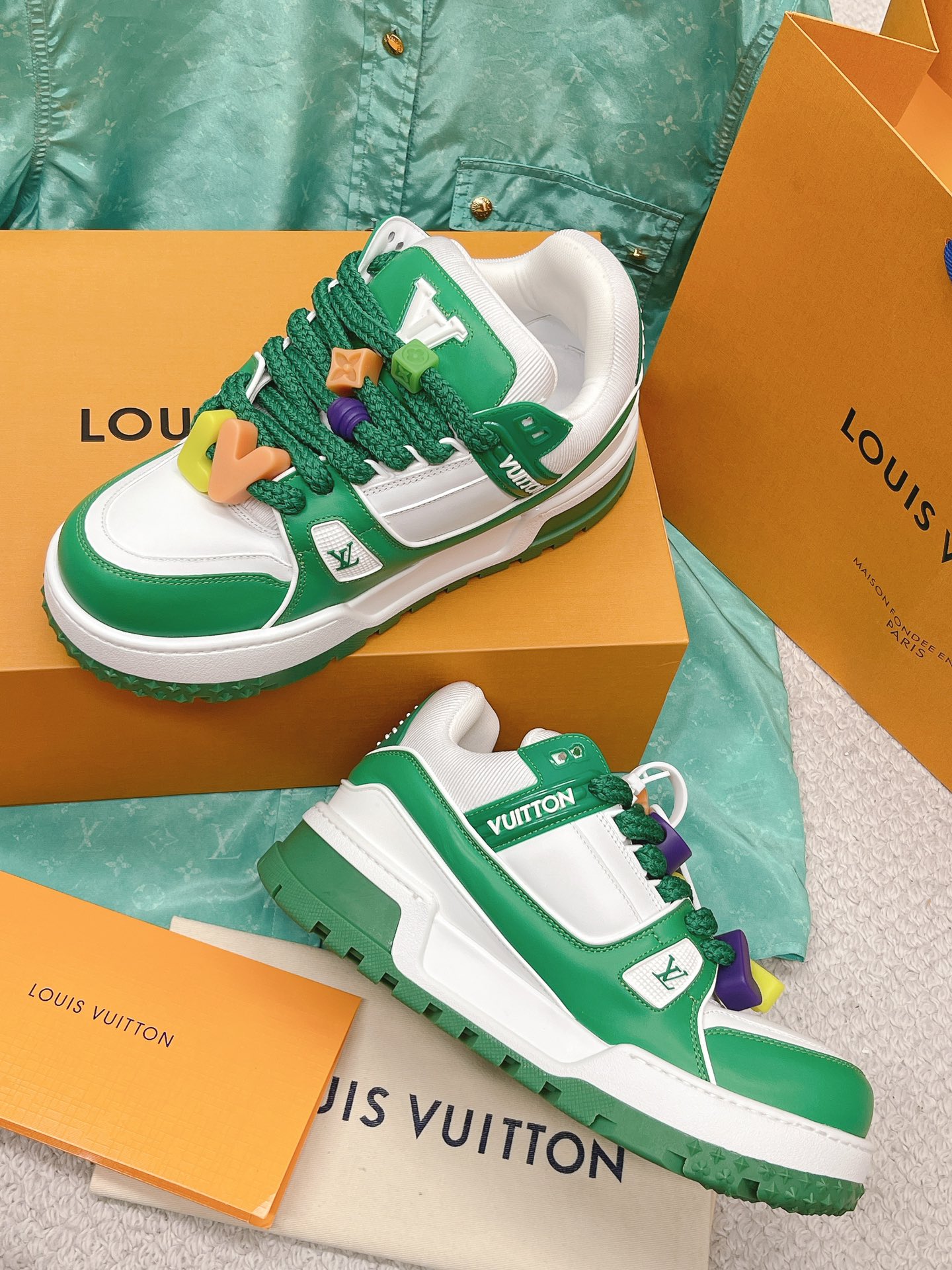 LOUIS VUITTON LV TRAINER MAXI SNEAKER GREEN WHITE VIRGIL ABLOH