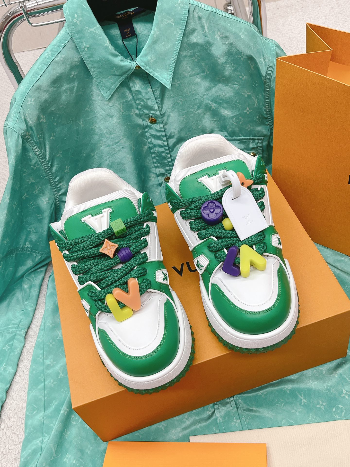 LOUIS VUITTON LV TRAINER MAXI SNEAKER GREEN WHITE VIRGIL ABLOH