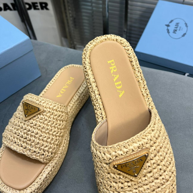 PRADA Natural Crochet flatform slides PRADA Natural Crochet flatform slides