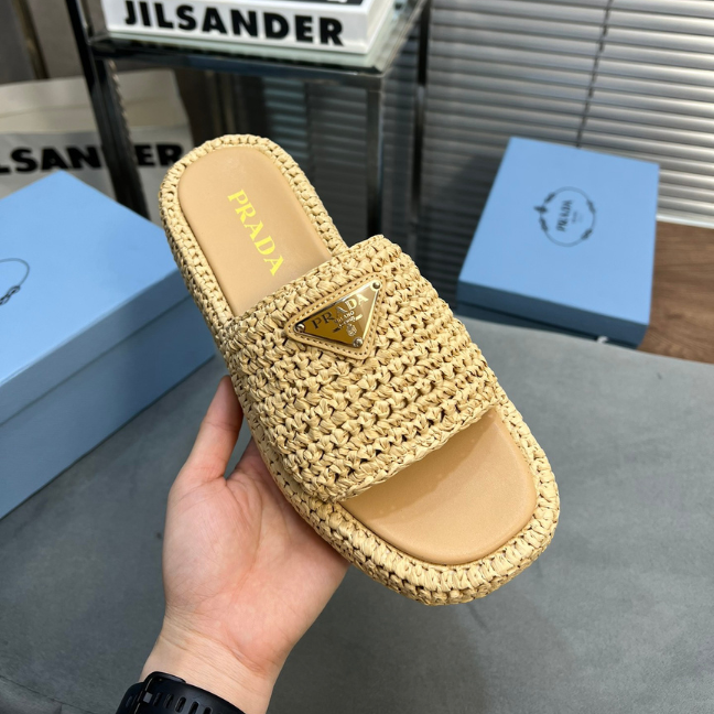 PRADA Natural Crochet flatform slides PRADA Natural Crochet flatform slides