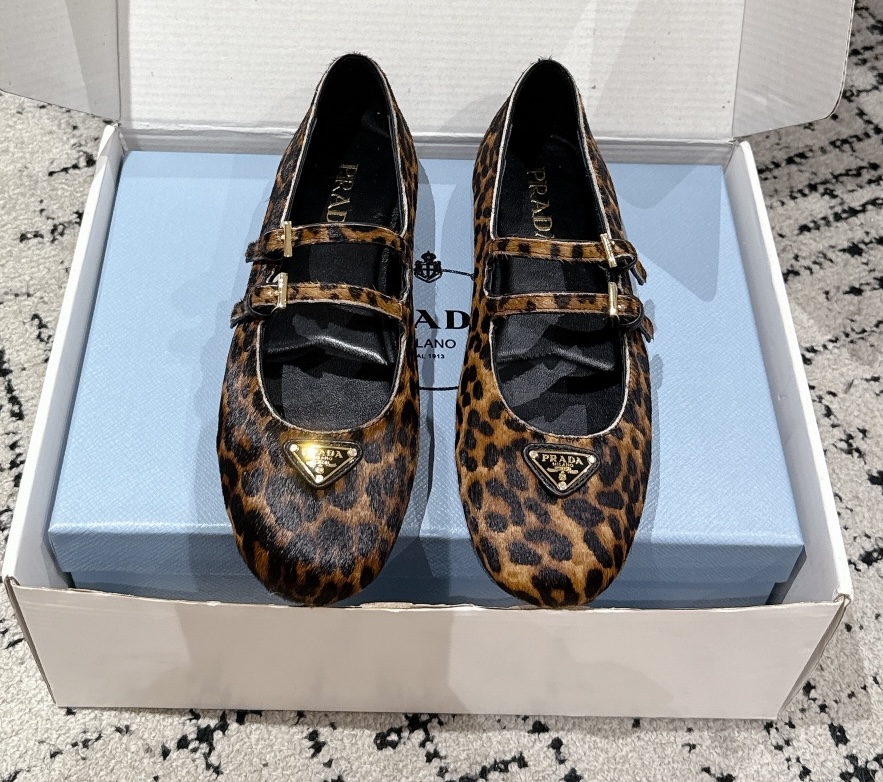 PRADA Printed leather ballerinas,Honey