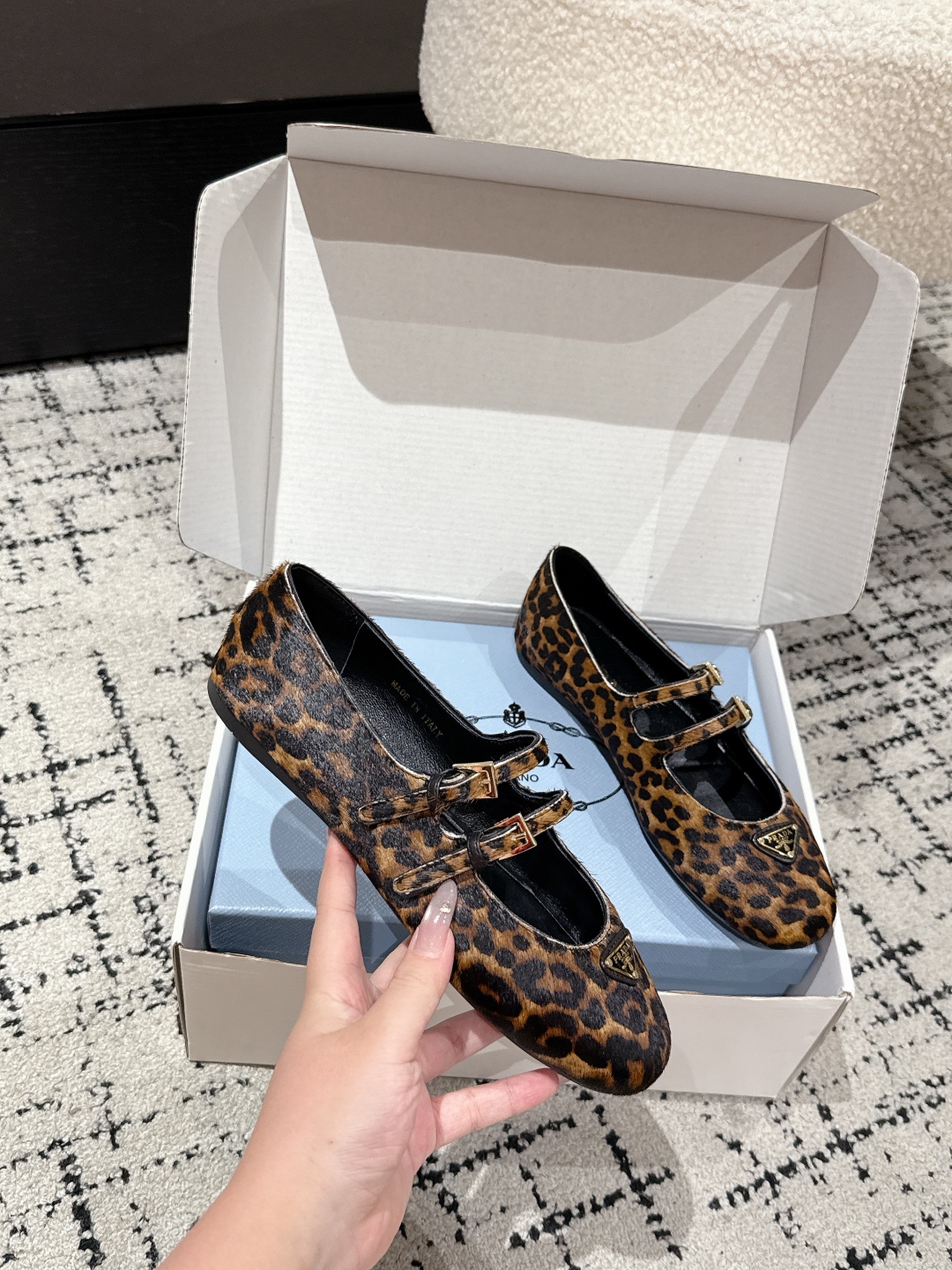 PRADA Printed leather ballerinas,Honey