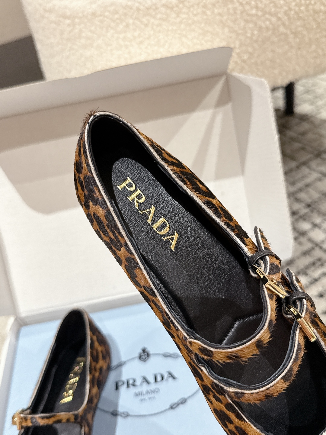 PRADA Printed leather ballerinas,Honey