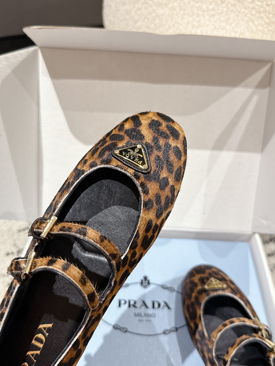 PRADA Printed leather ballerinas,Honey