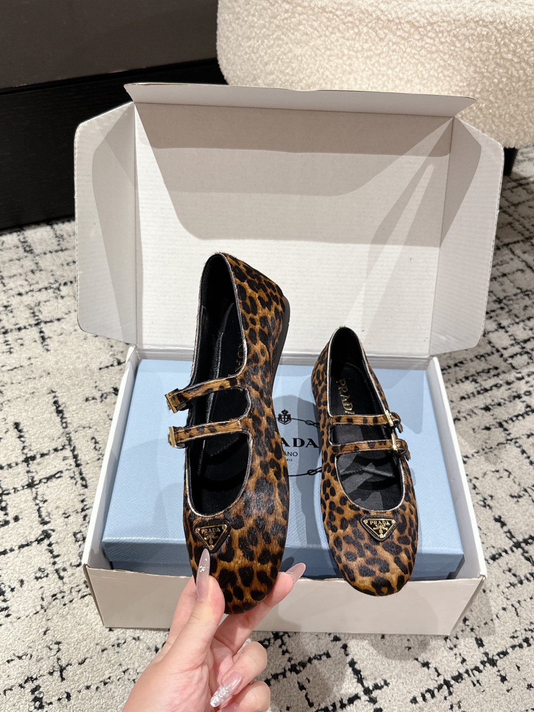 PRADA Printed leather ballerinas,Honey