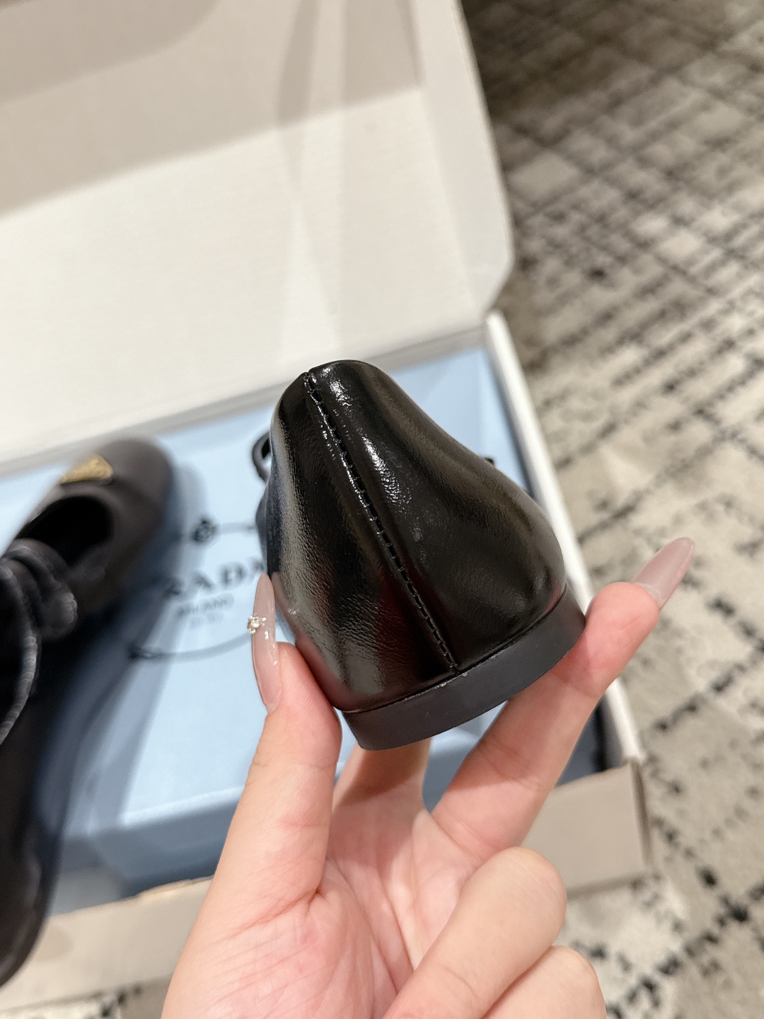 PRADA Women Nappa Leather Ballerinas In Black,Mary Jane Ballet Flats in Patent Leather