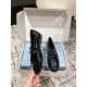 PRADA Women Nappa Leather Ballerinas In Black,Mary Jane Ballet Flats in Patent Leather