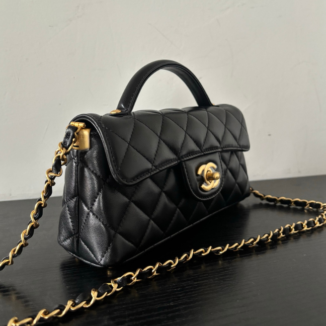 CHANEL Mini Classic Handbag Lambskin & Gold-Tone Metal  Black