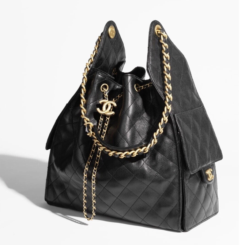 CHANEL  25 Black Caviar  Hobo Bag Gold Hardware 