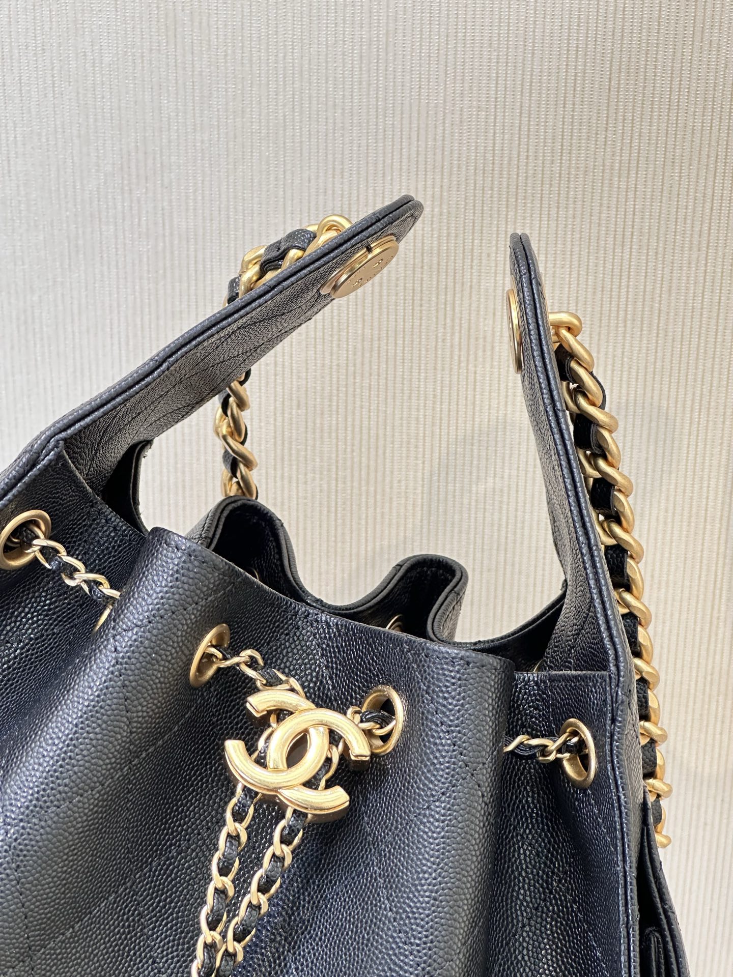 CHANEL  25 Black Caviar  Hobo Bag Gold Hardware 
