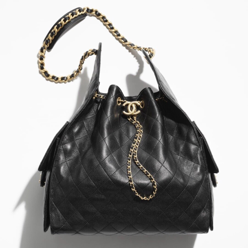CHANEL  25 Black Caviar  Hobo Bag Gold Hardware 