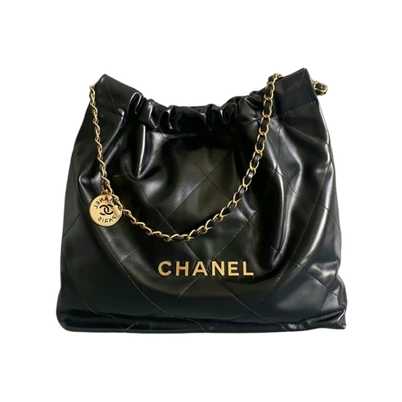 CHANEL 22 Handbag Shiny Calfskin & Gold-Tone Metal  Black