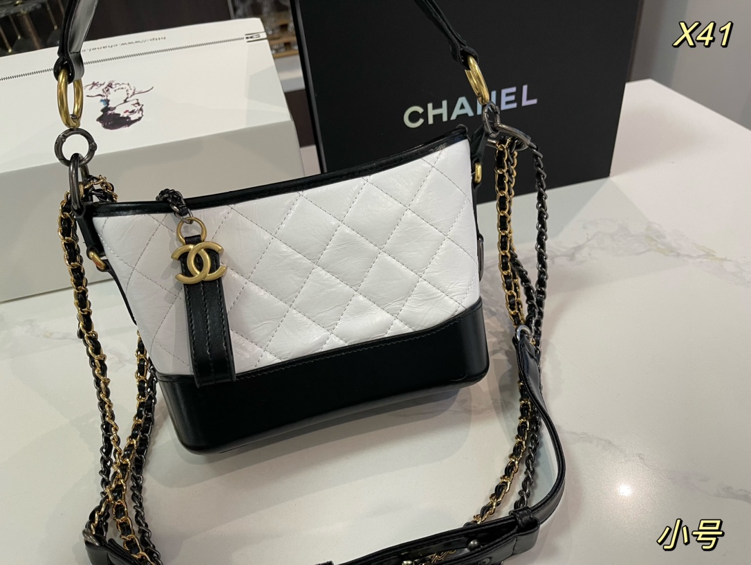 CHANEL Gabrielle Handbag White and Black