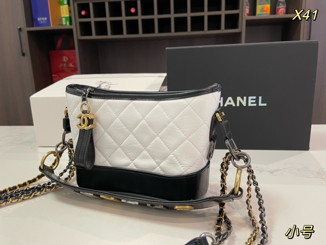 CHANEL Gabrielle Handbag White and Black