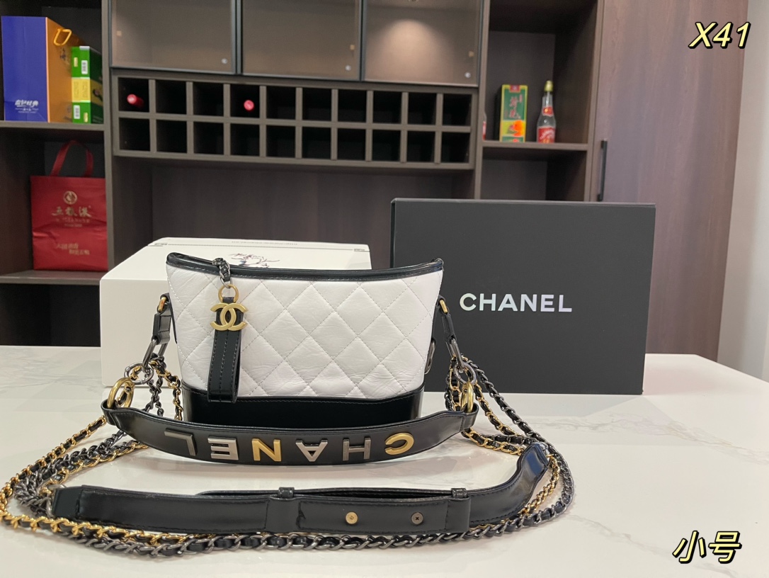 CHANEL Gabrielle Handbag White and Black