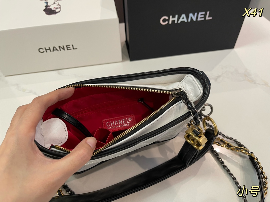 CHANEL Gabrielle Handbag White and Black