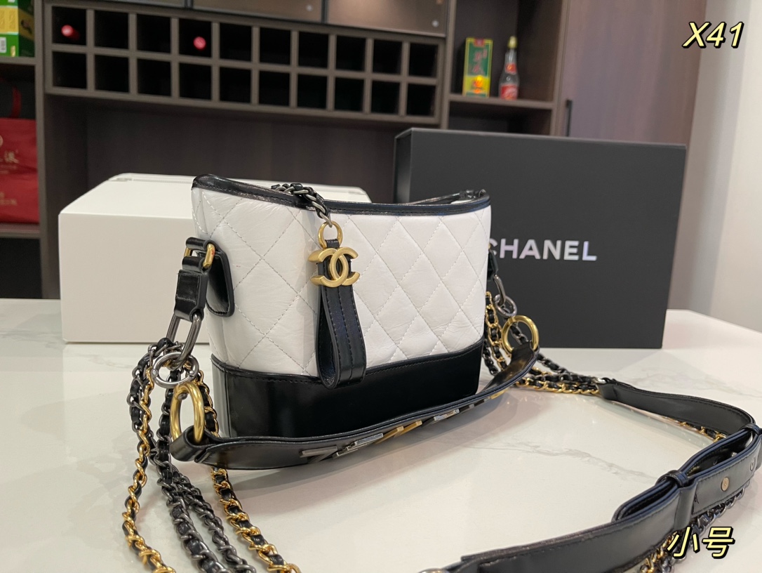 CHANEL Gabrielle Handbag White and Black