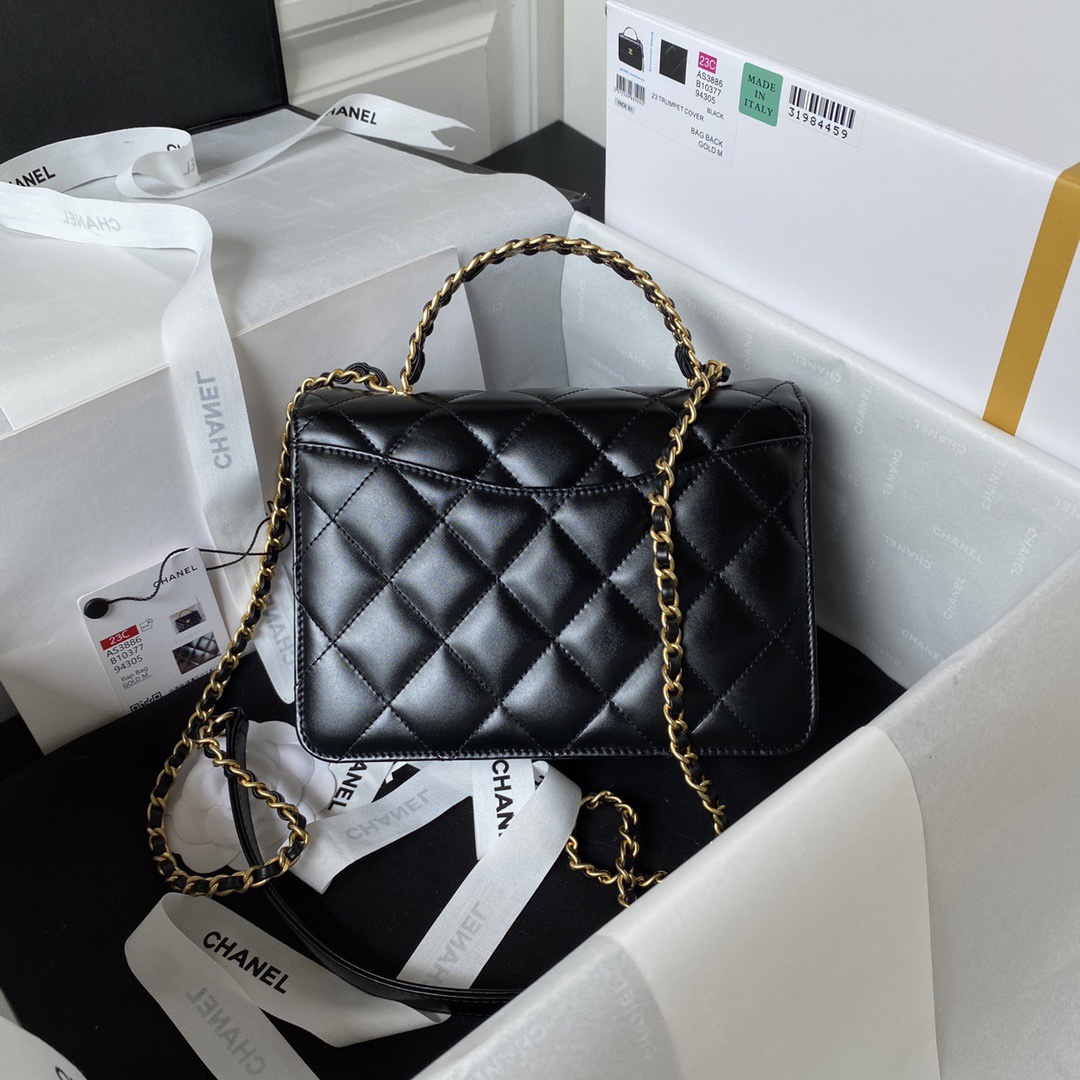 CHANEL Handbag Black with Golden Chain AS3886