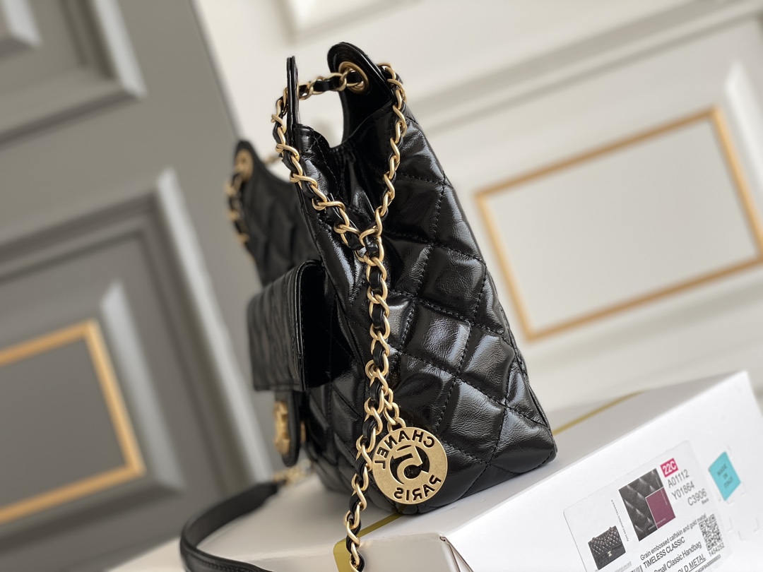 CHANEL Hobo Handbag Black with Golden Chain CHANEL Hobo Handbag Black with Golden Chain
