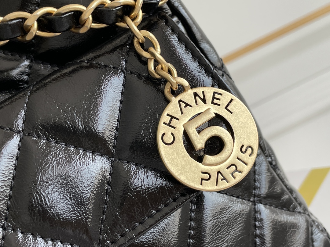 CHANEL Hobo Handbag Black with Golden Chain CHANEL Hobo Handbag Black with Golden Chain