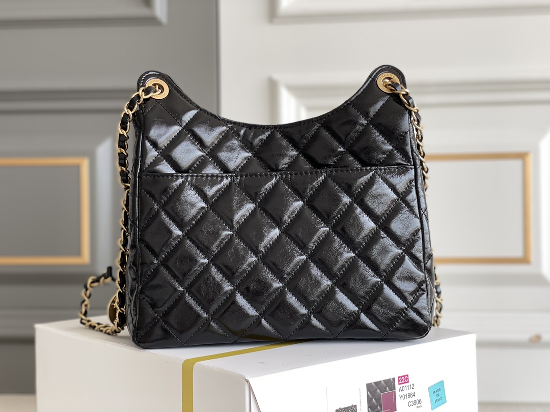 CHANEL Hobo Handbag Black with Golden Chain CHANEL Hobo Handbag Black with Golden Chain